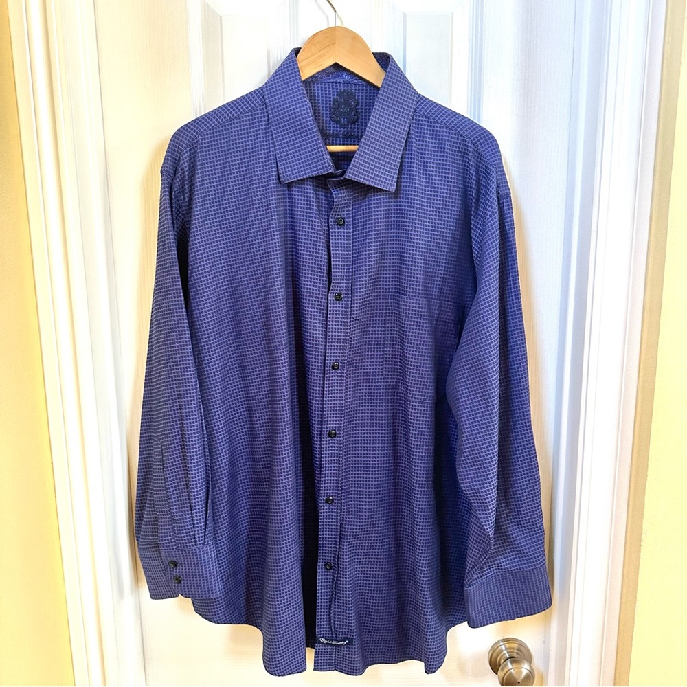 English Laundry Purple & Blue Checkered Cotton Long Sleeve Dress Shirt Sz 19 EUC - Picture 2 of 16